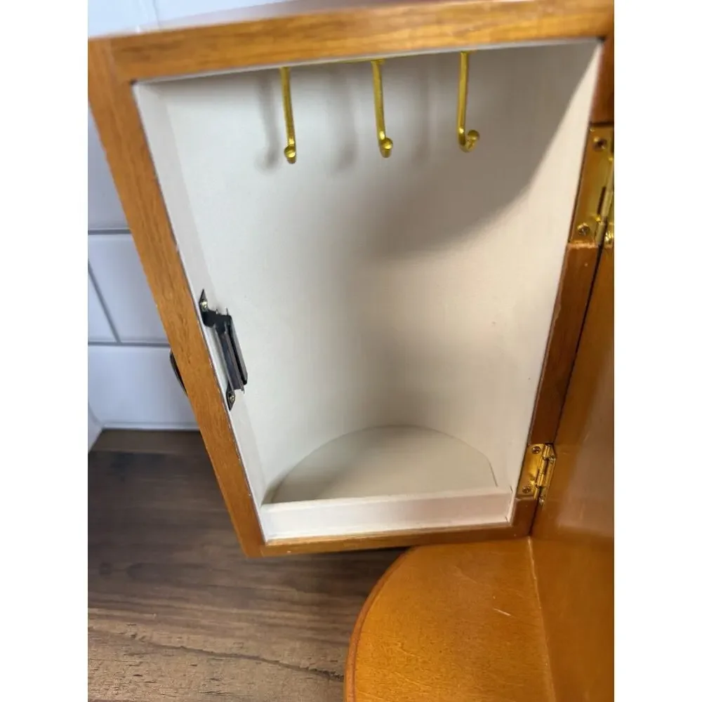 Vintage Mele Large Wooden Tabletop Jewelry Box Armoire Walnut Color 11”Hx12.5W